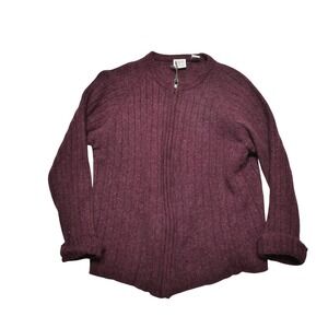 Field Gear Sweater Womens Medium Red 100% Wool Full Zip Crewneck Ribbed Knit
